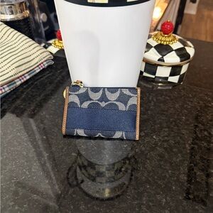 Coach Navy and Brown Key Card Holder